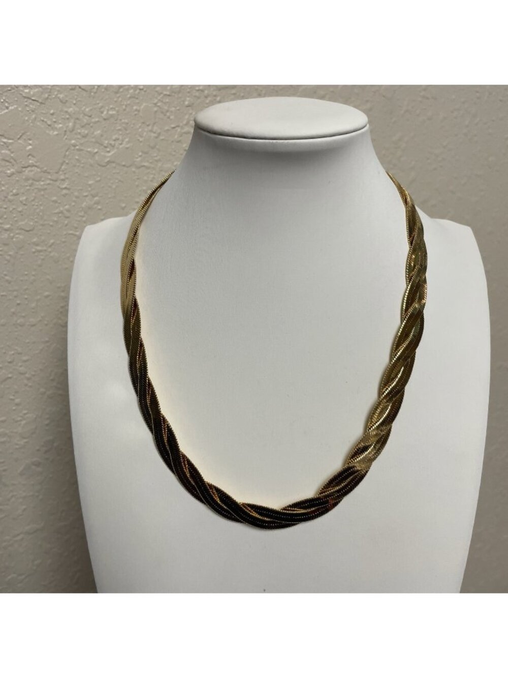 Vintage Avon Triple Braided Gold Herringbone Necklace